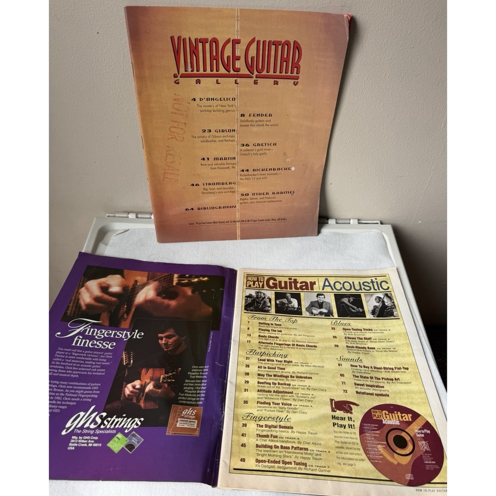Vintage Guitar Gallery Mag 1993 & How to Play Acoustic Guitar Mag 1995-NO COVERS